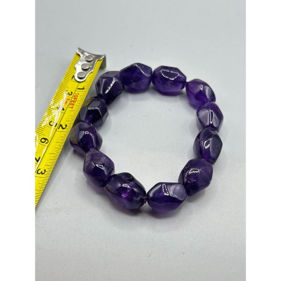 Amethyst Nuggets Bracelet Stretch Elastic Expandable with Purple Chunky Beads - Picture 7 of 7
